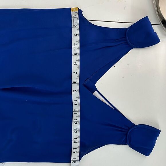 AU Amanda Uprichard Royal Blue 100% Silk Sleeveless Drawstring Waist Mini Dress - Picture 8 of 12